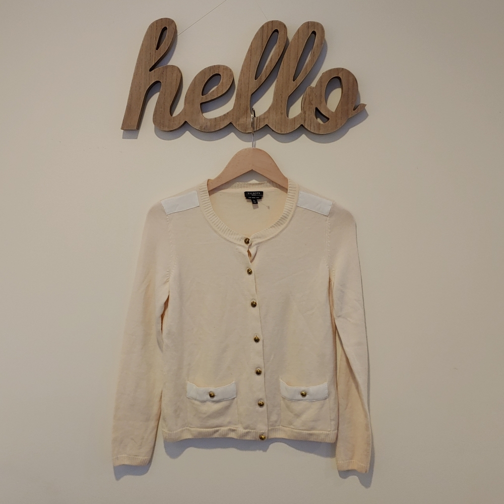 Cream Talbots Merino Wool Petite Cardigan (S)